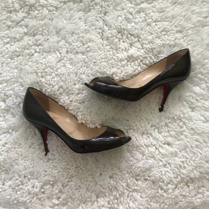 Christian Louboutin Brown patent peep toe pump